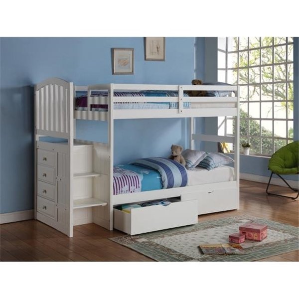 Pivot Direct Pivot Direct PD-840W-TT-505 Twin Size Arch Mission Stairway Bunkbed & Slat-Kits Mattress Ready with Underbed Drawers - White PD_840W_TT_505